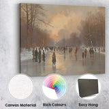 Atmospheric Frozen Canal Ice Skaters At Winter Sunset Canvas Wall Art Print Decor Picture Ready to Hang