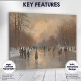 Atmospheric Frozen Canal Ice Skaters At Winter Sunset Canvas Wall Art Print Decor Picture Ready to Hang