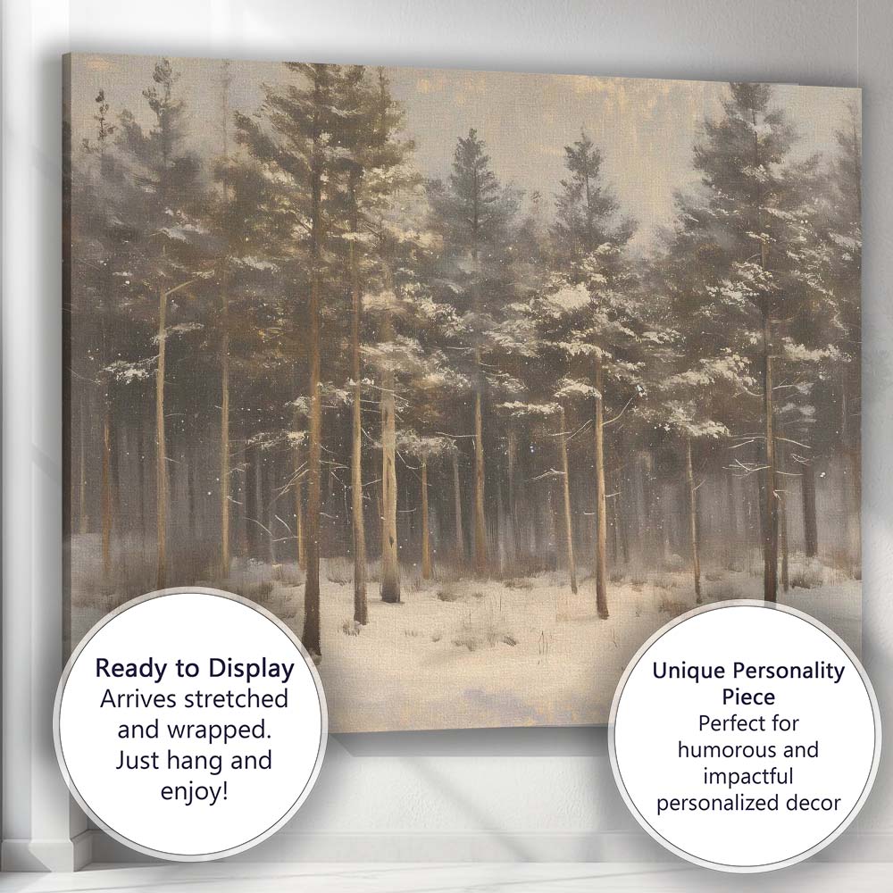 Tall Pine Forest Snowfall Woodland Winter Nature Canvas Wall Art Print Decor Picture Ready to Hang