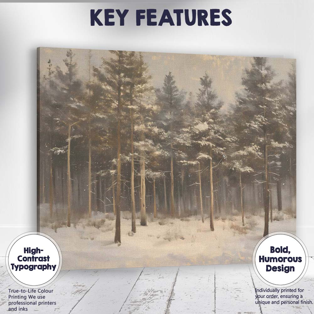 Tall Pine Forest Snowfall Woodland Winter Nature Canvas Wall Art Print Decor Picture Ready to Hang