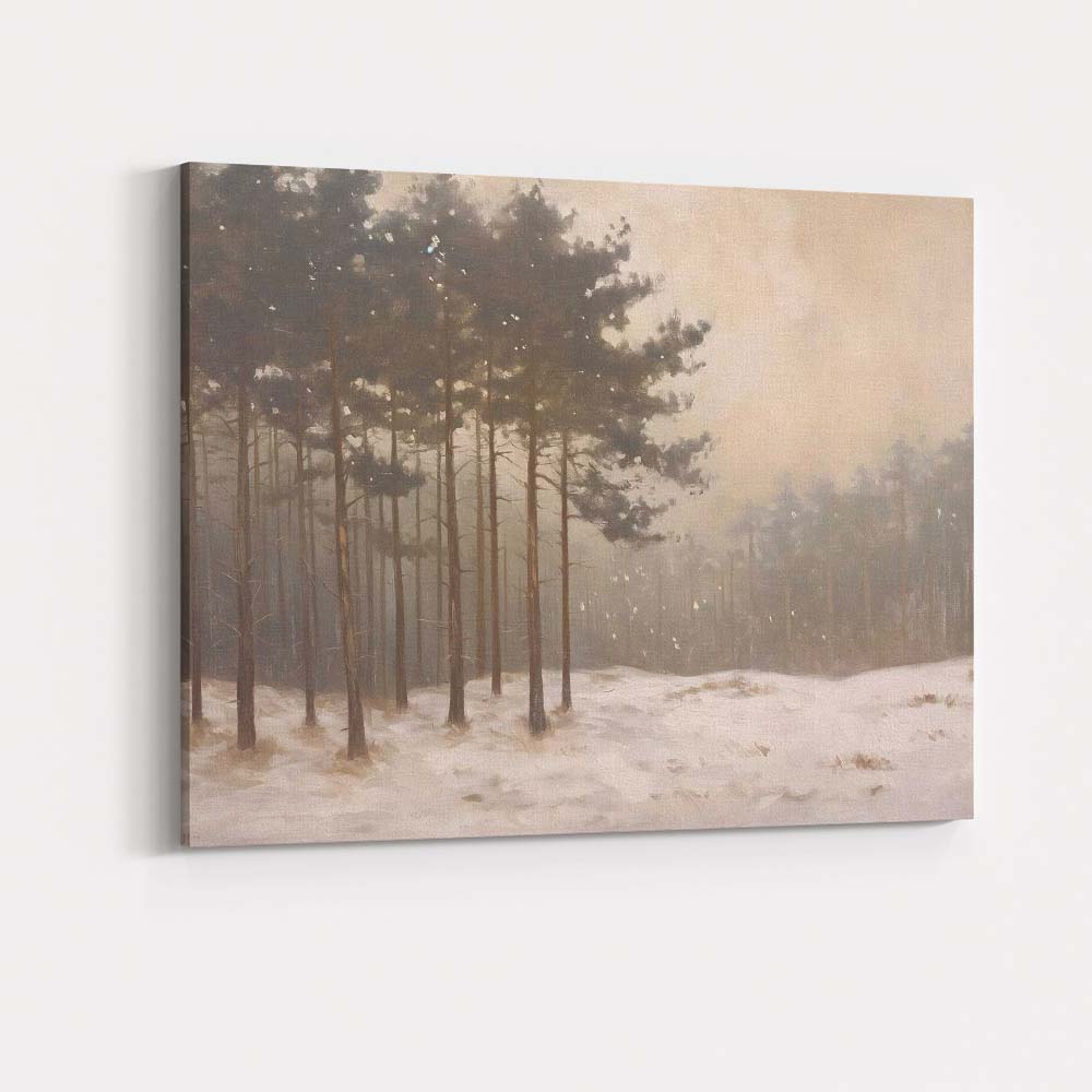 Misty Snowy Pine Woodland Winter Nature Landscape Canvas Wall Art Print Decor Picture Ready to Hang