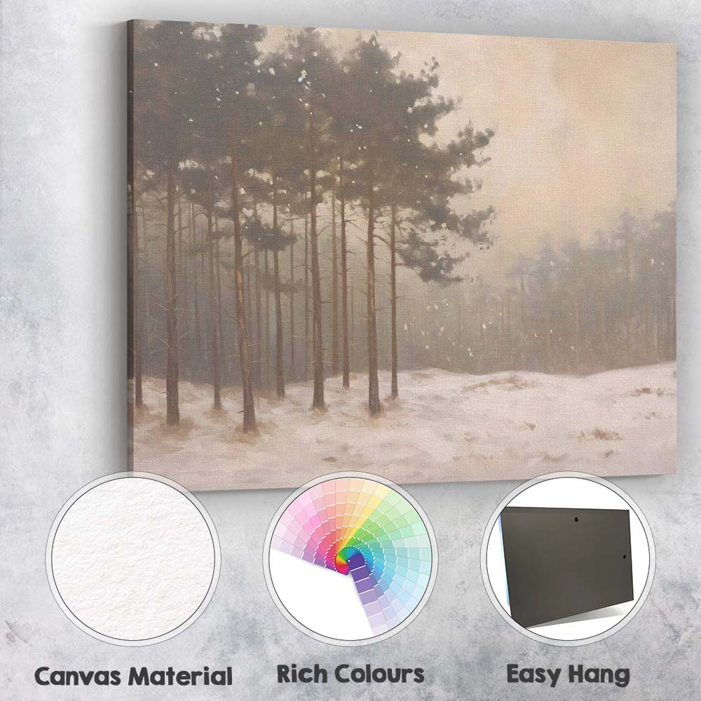 Misty Snowy Pine Woodland Winter Nature Landscape Canvas Wall Art Print Decor Picture Ready to Hang