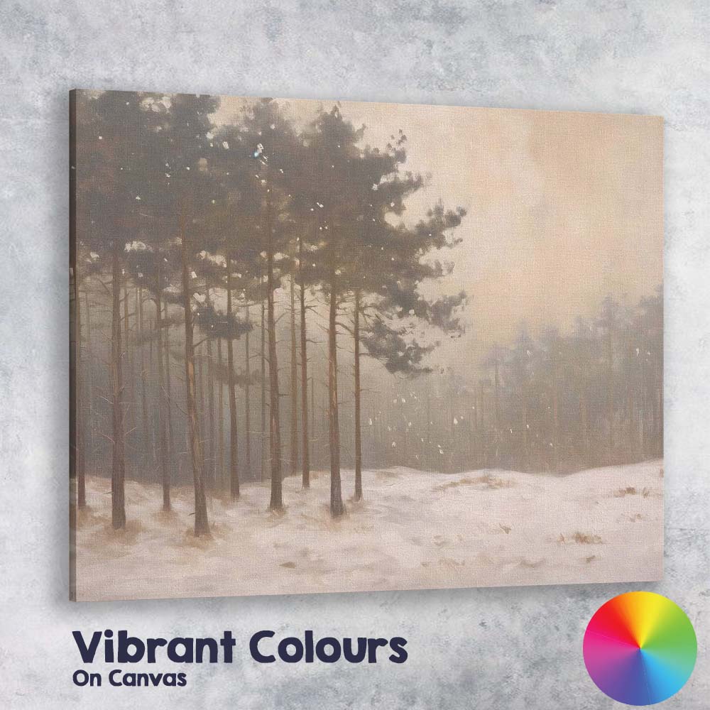 Misty Snowy Pine Woodland Winter Nature Landscape Canvas Wall Art Print Decor Picture Ready to Hang