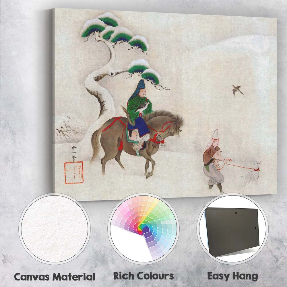 Traditional Japanese Winter Horse Rider Snow Scene Canvas Wall Art Print Decor Picture Ready to Hang