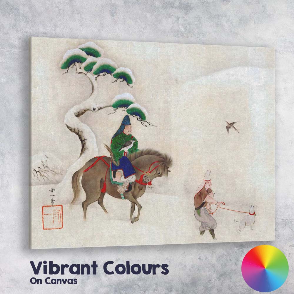 Traditional Japanese Winter Horse Rider Snow Scene Canvas Wall Art Print Decor Picture Ready to Hang