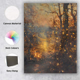 Enchanting Winter Woodland Golden Fairy Lights Canvas Wall Art Print Decor Picture Ready to Hang