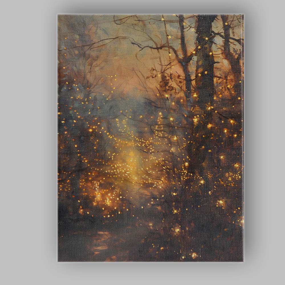Golden Fireflies Enchanted Woodland Twilight Abstract Canvas Wall Art Print Decor Picture Ready to Hang