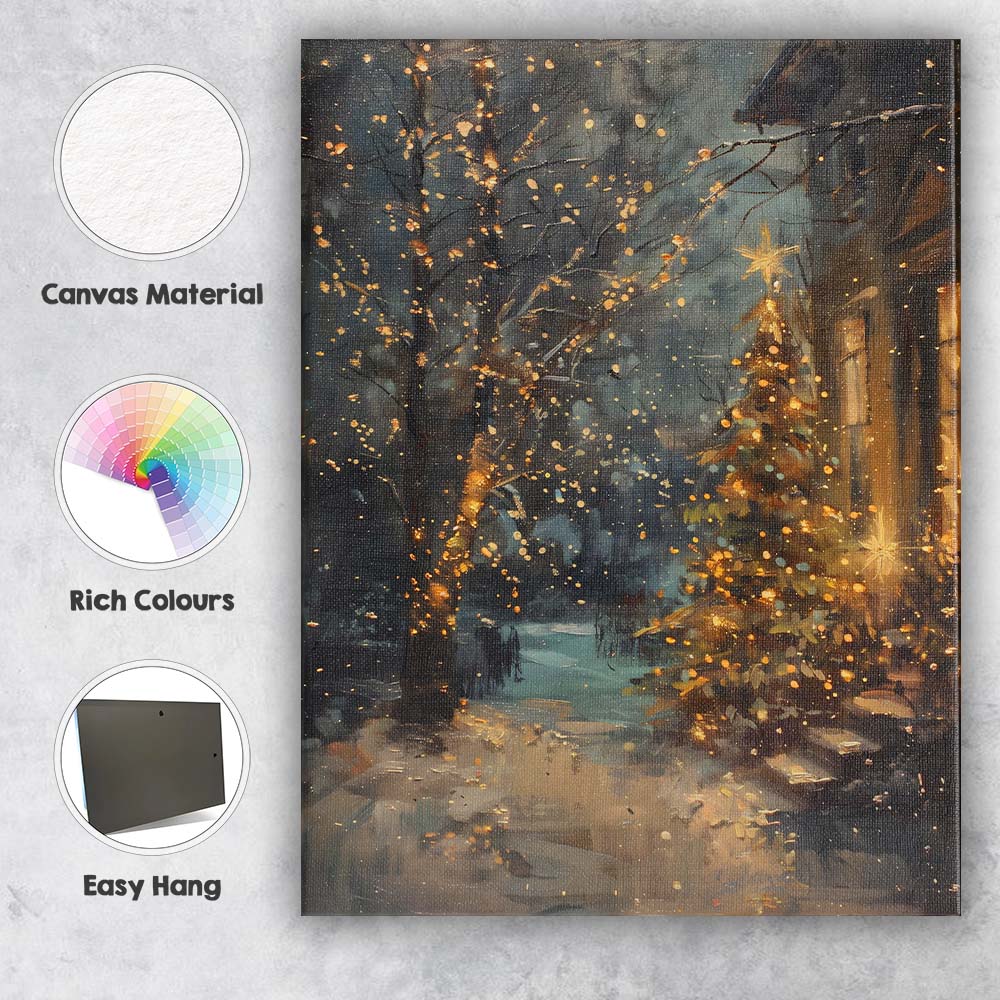 Cosy Christmas Tree Snowy Village Evening Canvas Wall Art Print Decor Picture Ready to Hang