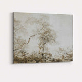 Sepia Rustic Countryside Tree Pastoral Sketch Canvas Wall Art Print Decor Picture Ready to Hang