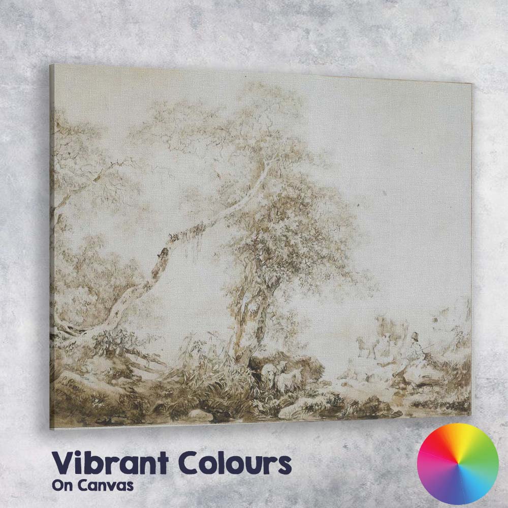 Sepia Rustic Countryside Tree Pastoral Sketch Canvas Wall Art Print Decor Picture Ready to Hang