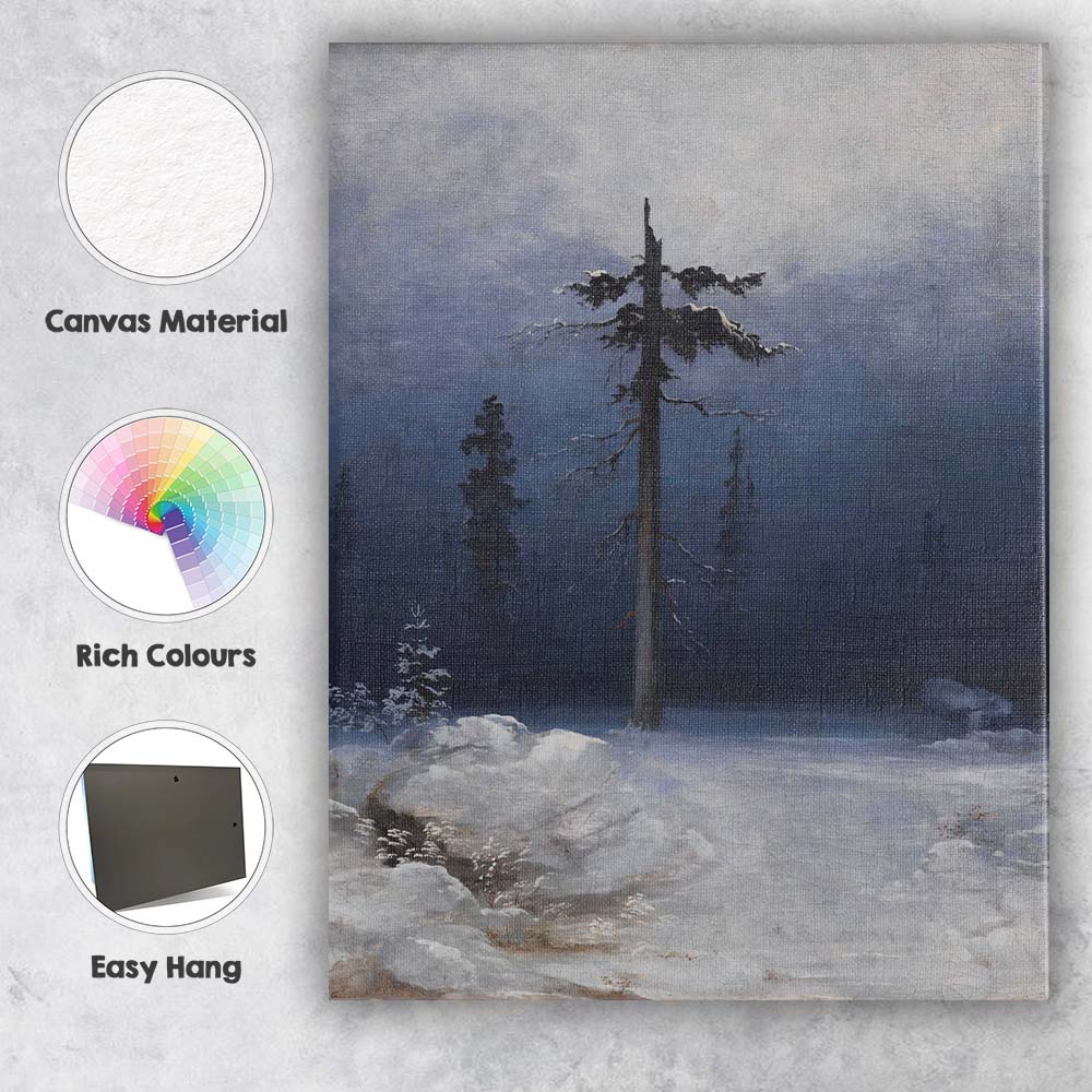 Solitary Pine Tree Winter Wilderness Moonlit Landscape Canvas Wall Art Print Decor Picture Ready to Hang