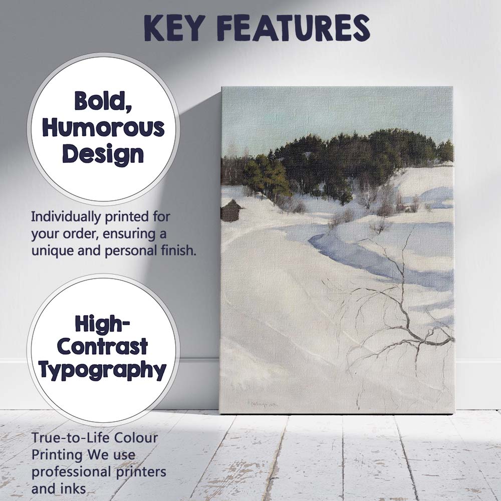 Scandinavian Snowy Forest Valley Winter Landscape Oil Painting Canvas Wall Art Print Decor Picture Ready to Hang