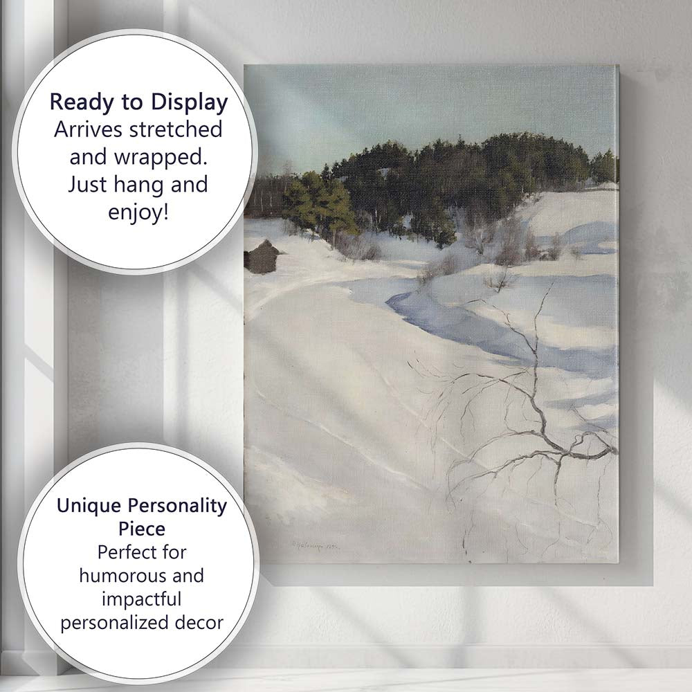 Scandinavian Snowy Forest Valley Winter Landscape Oil Painting Canvas Wall Art Print Decor Picture Ready to Hang