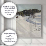 Scandinavian Snowy Forest Valley Winter Landscape Oil Painting Canvas Wall Art Print Decor Picture Ready to Hang
