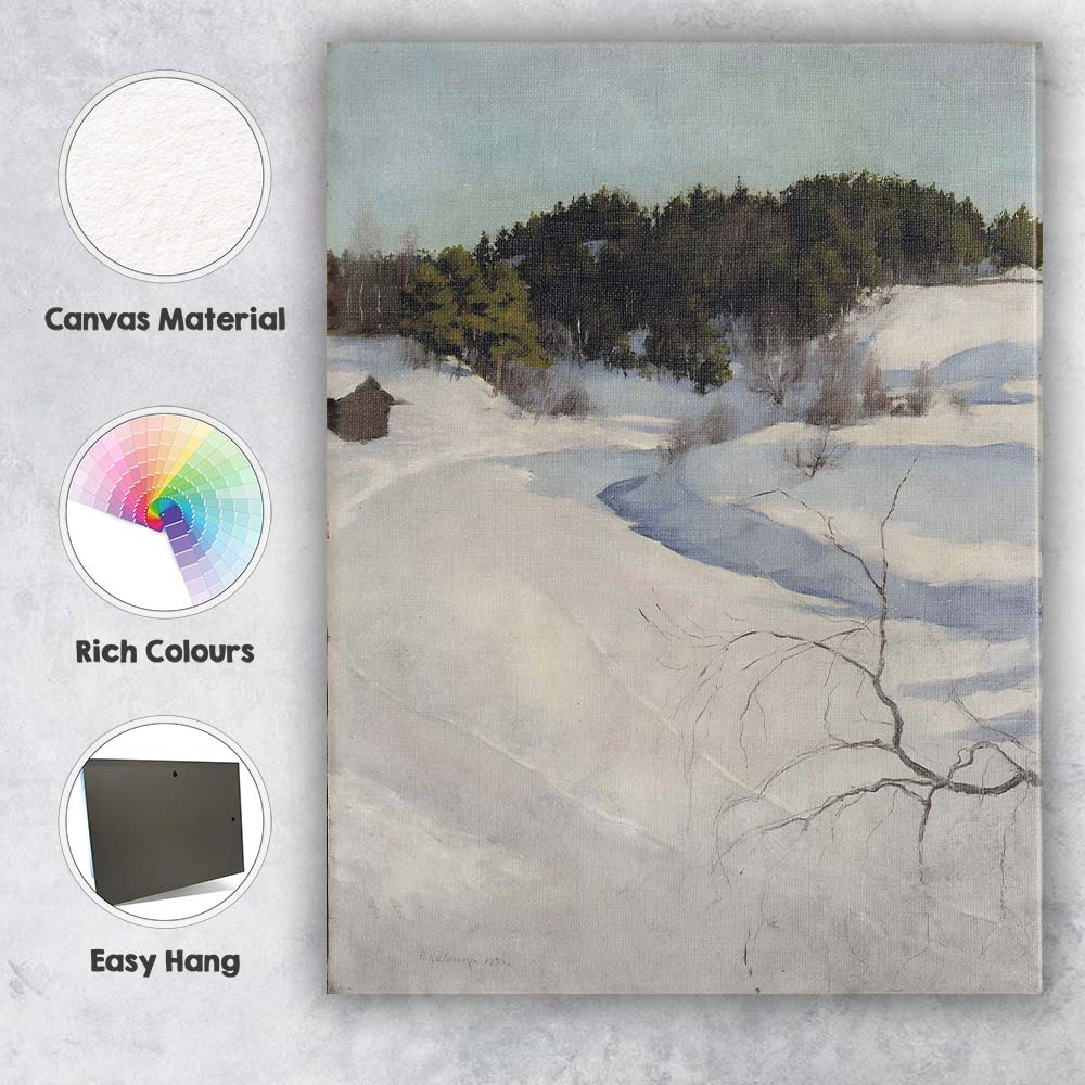 Scandinavian Snowy Forest Valley Winter Landscape Oil Painting Canvas Wall Art Print Decor Picture Ready to Hang