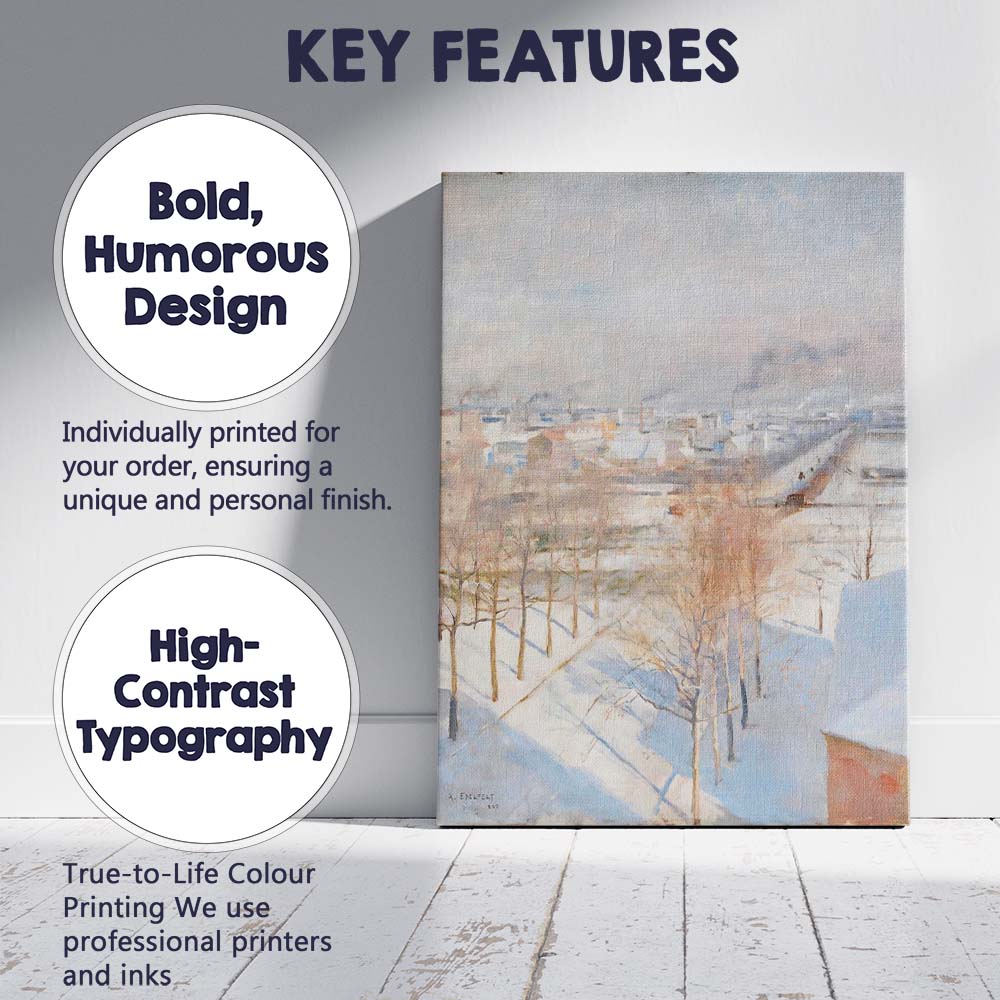 Scandinavian Snow Covered Town Industrial Winter View Canvas Wall Art Print Decor Picture Ready to Hang