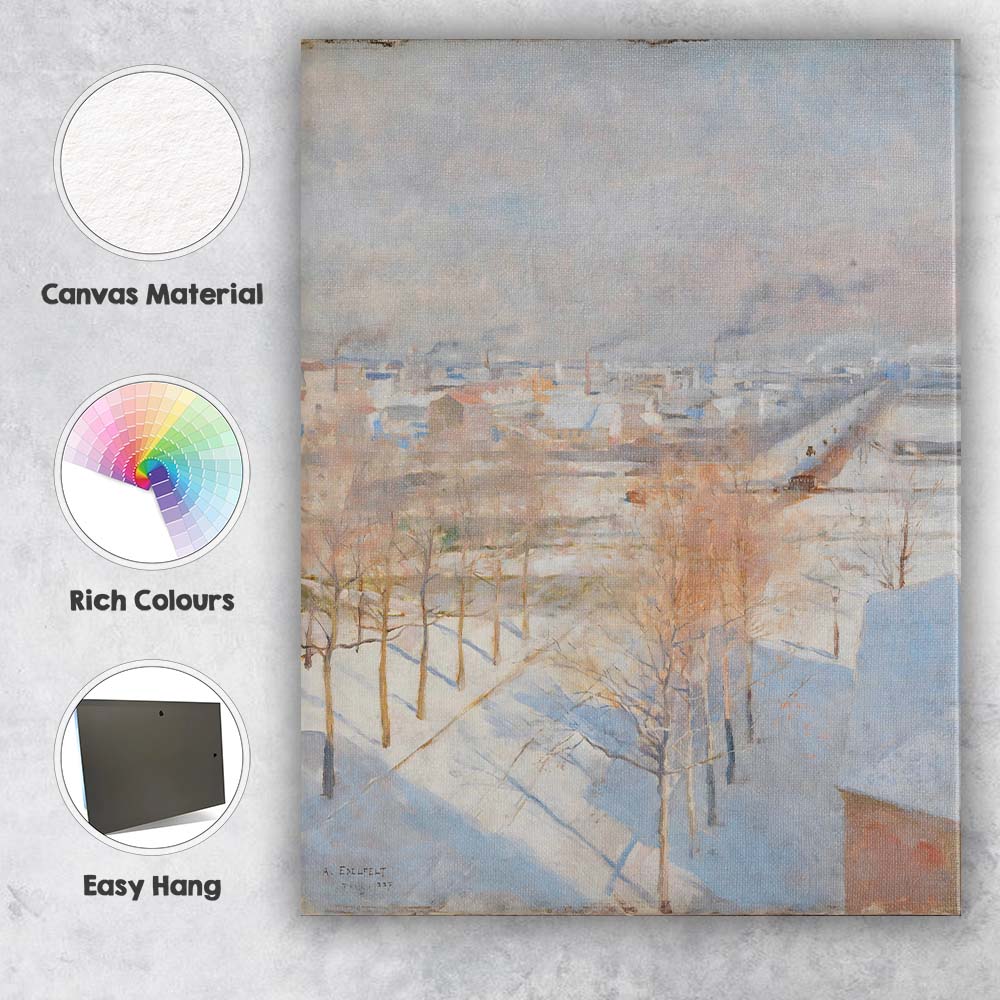 Scandinavian Snow Covered Town Industrial Winter View Canvas Wall Art Print Decor Picture Ready to Hang