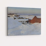 Nordic Coastal Village Snow Scene Landscape Painting Canvas Wall Art Print Decor Picture Ready to Hang