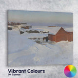 Nordic Coastal Village Snow Scene Landscape Painting Canvas Wall Art Print Decor Picture Ready to Hang