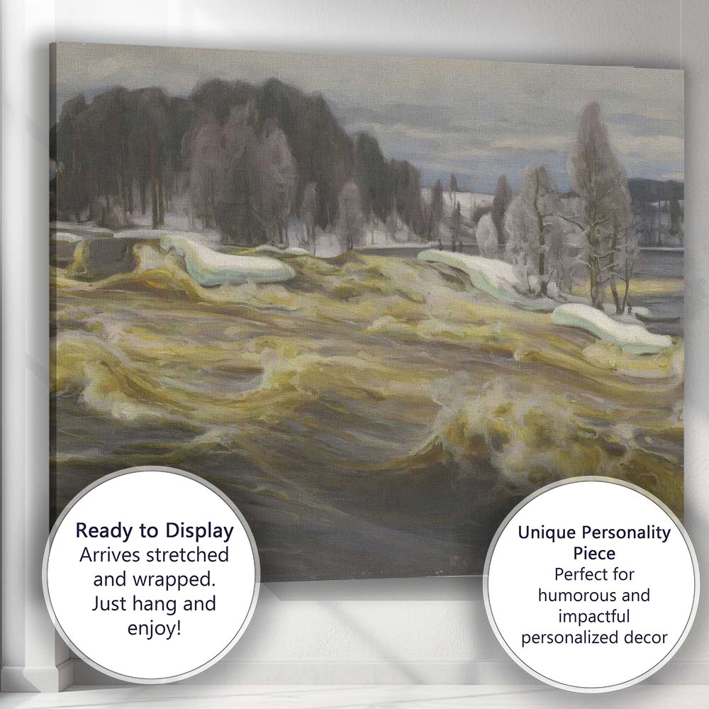 Wild Winter River Frozen Woodland Landscape Oil Painting Canvas Wall Art Print Decor Picture Ready to Hang