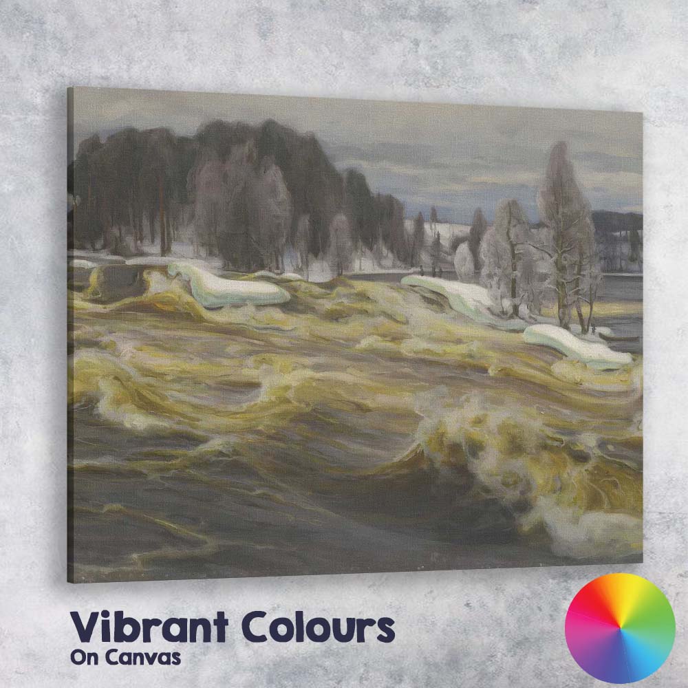 Wild Winter River Frozen Woodland Landscape Oil Painting Canvas Wall Art Print Decor Picture Ready to Hang