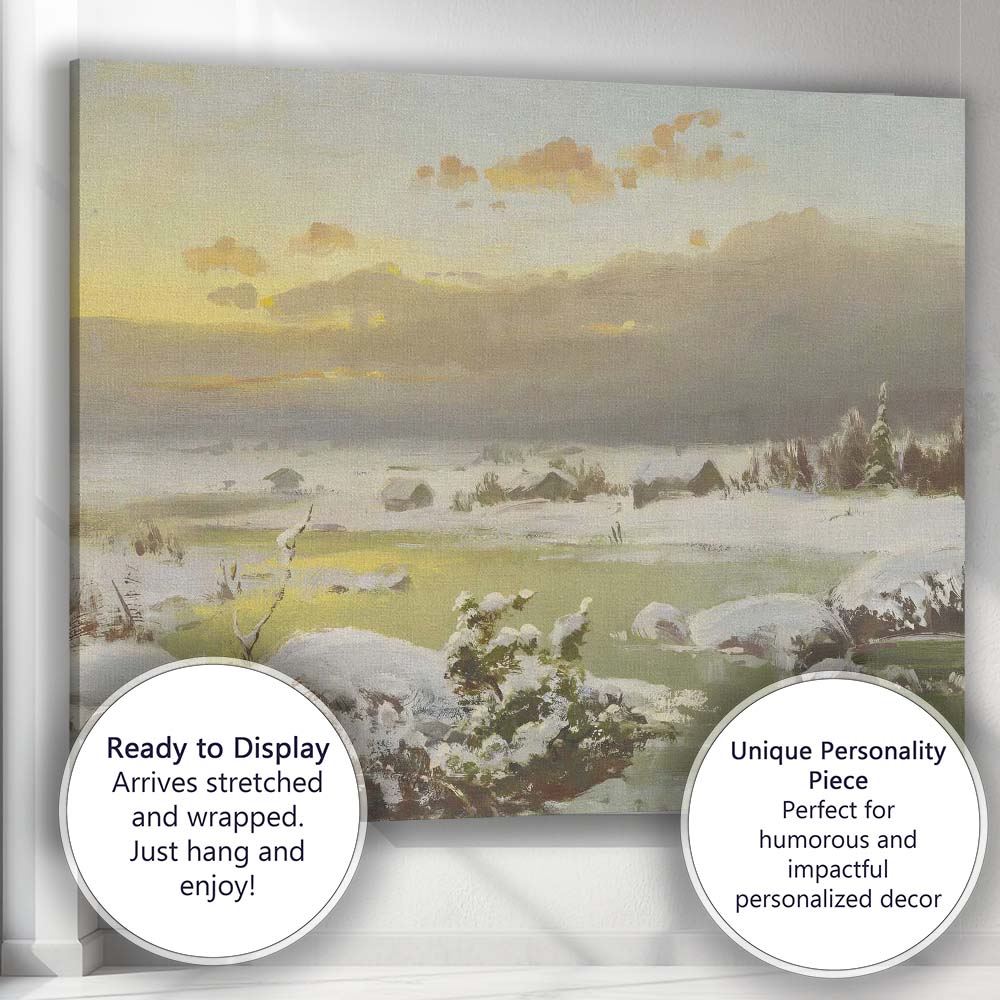 Golden Winter Sunrise Snowy Lake Countryside Landscape Canvas Wall Art Print Decor Picture Ready to Hang
