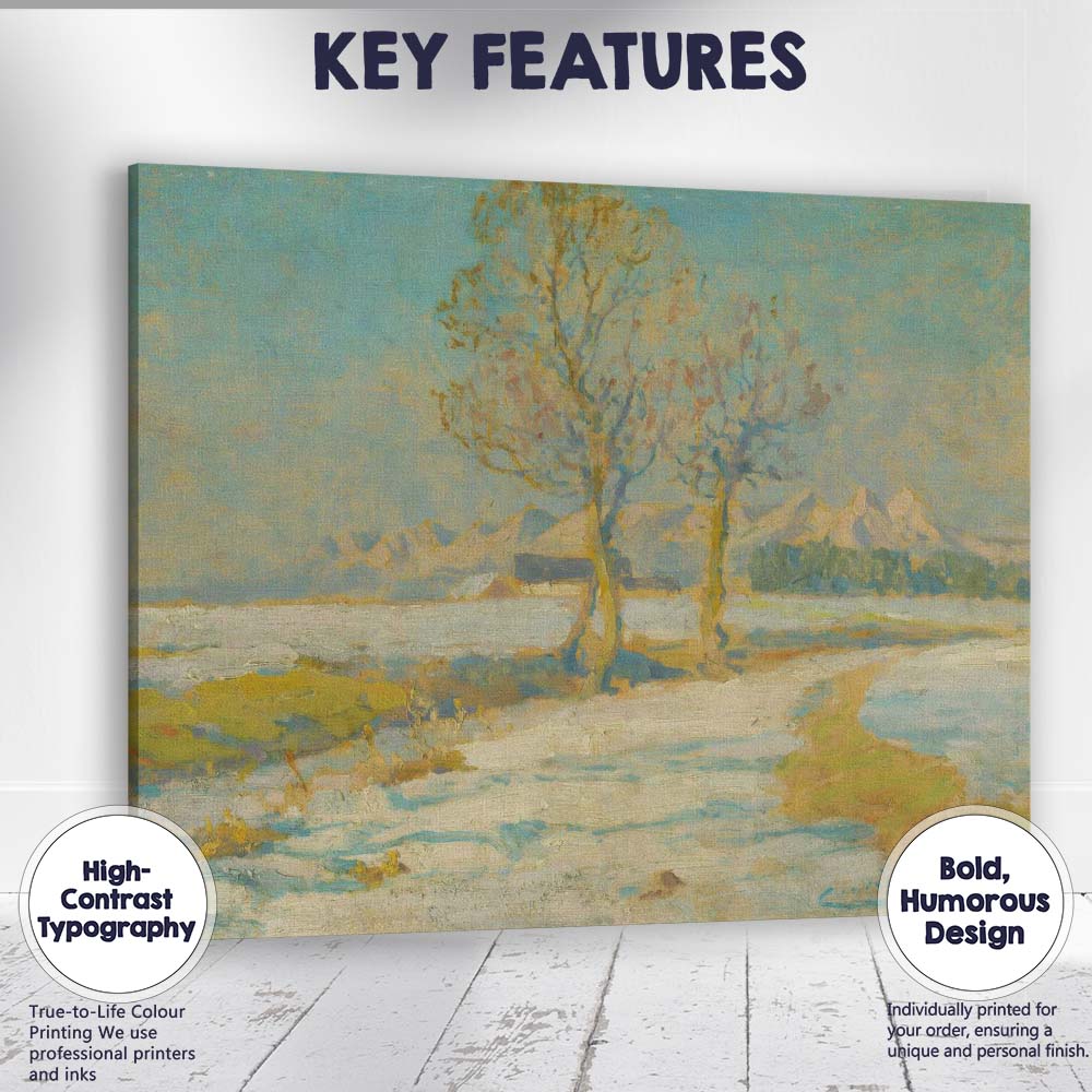 Snowy Country Path Mountain View Impressionist Landscape Canvas Wall Art Print Decor Picture Ready to Hang