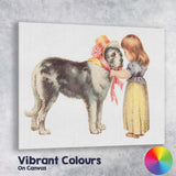 Victorian Girl With Large Black Dog Antique Illustration Canvas Wall Art Print Decor Picture Ready to Hang