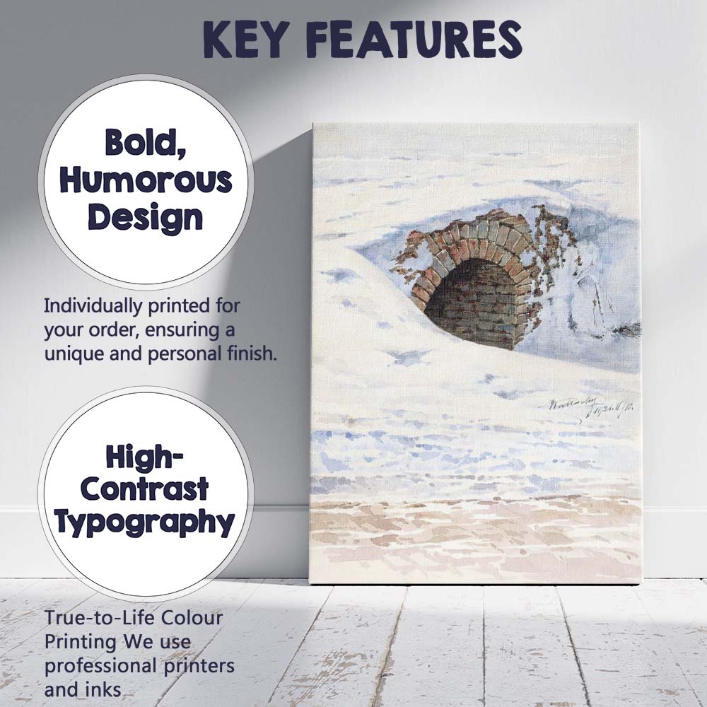 Minimalist Snow Covered Brick Culvert Watercolour Winter Scene Canvas Wall Art Print Decor Picture Ready to Hang
