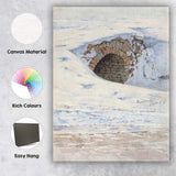 Minimalist Snow Covered Brick Culvert Watercolour Winter Scene Canvas Wall Art Print Decor Picture Ready to Hang