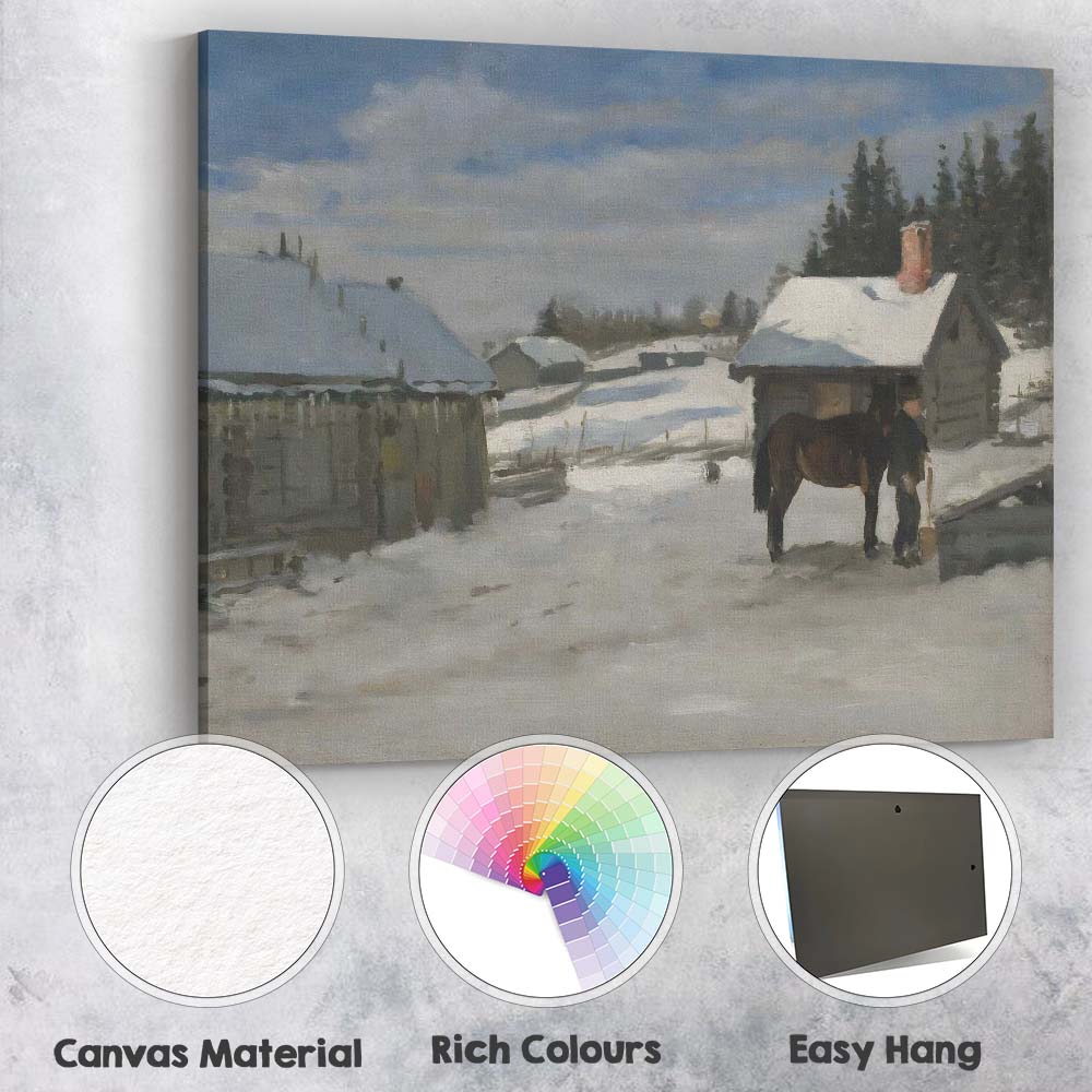 Impressionist Snowy Farmhouse Horse Winter Rural Landscape Canvas Wall Art Print Decor Picture Ready to Hang