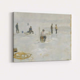 Soft Impressionist Winter Ice Fishing Frozen Lake Snow Scene Canvas Wall Art Print Decor Picture Ready to Hang