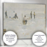 Soft Impressionist Winter Ice Fishing Frozen Lake Snow Scene Canvas Wall Art Print Decor Picture Ready to Hang