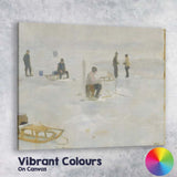 Soft Impressionist Winter Ice Fishing Frozen Lake Snow Scene Canvas Wall Art Print Decor Picture Ready to Hang