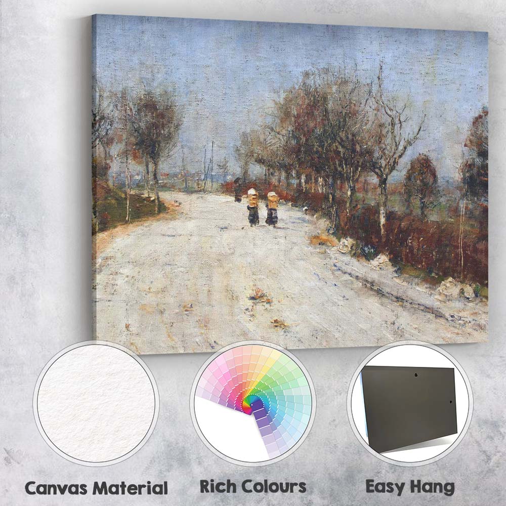 Impressionist Snow Covered Country Road Bare Trees Winter Landscape Canvas Wall Art Print Decor Picture Ready to Hang