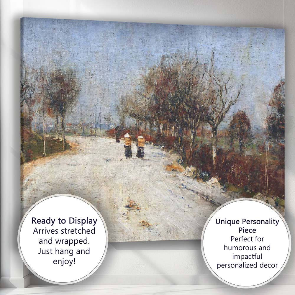 Impressionist Snow Covered Country Road Bare Trees Winter Landscape Canvas Wall Art Print Decor Picture Ready to Hang