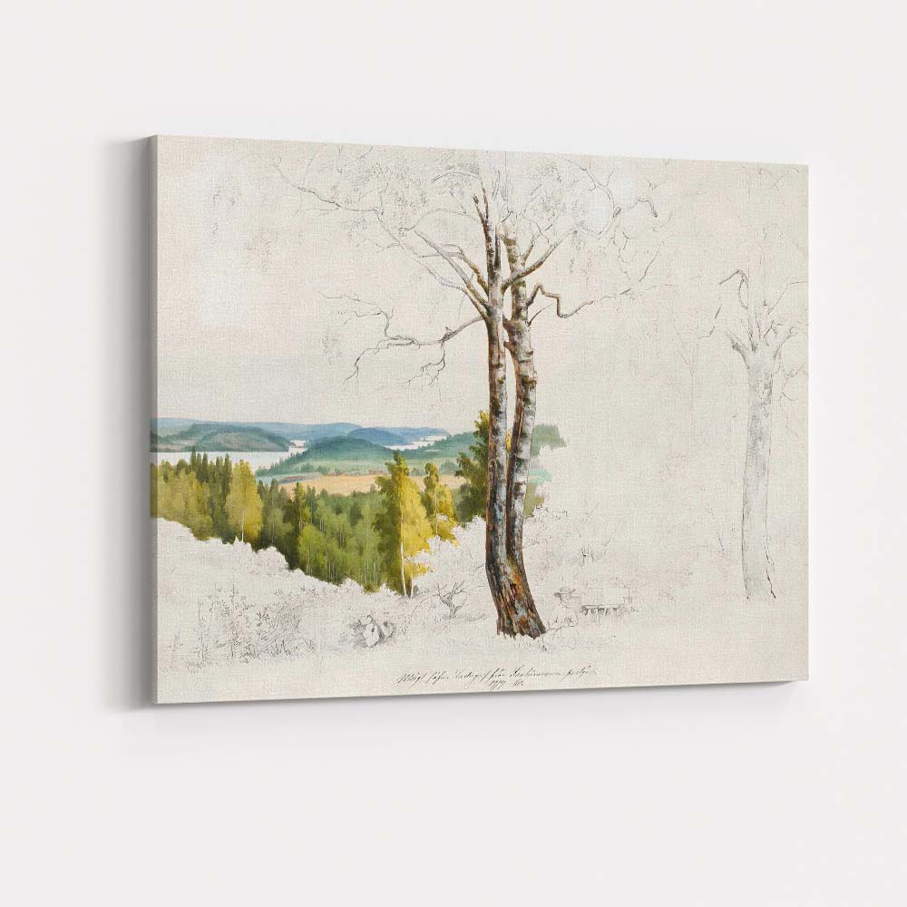 Birch Tree Countryside Scenic Sketch Landscape Canvas Wall Art Print Decor Picture Ready to Hang