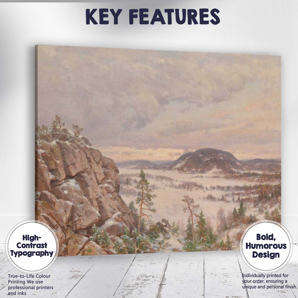 Panoramic Snowy Mountain Valley Winter Landscape Oil Painting Canvas Wall Art Print Decor Picture Ready to Hang