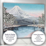 Japanese Mount Fuji Snowy Lake Landscape Woodblock Style Canvas Wall Art Print Decor Picture Ready to Hang