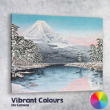 Japanese Mount Fuji Snowy Lake Landscape Woodblock Style Canvas Wall Art Print Decor Picture Ready to Hang