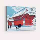 Japanese Temple Architecture In Snow Traditional Woodblock Style Canvas Wall Art Print Decor Picture Ready to Hang