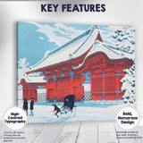 Japanese Temple Architecture In Snow Traditional Woodblock Style Canvas Wall Art Print Decor Picture Ready to Hang