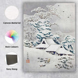 Traditional Japanese Snow Covered Village Woodblock Canvas Wall Art Print Decor Picture Ready to Hang