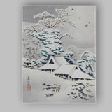 Traditional Japanese Snow Covered Village Woodblock Canvas Wall Art Print Decor Picture Ready to Hang