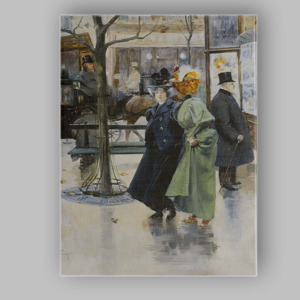 Elegant Parisian Street Scene With Victorian Figures Canvas Wall Art Print Decor Picture Ready to Hang