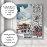 Snow Covered Japanese Shrine During Winter Snowfall Canvas Wall Art Print Decor Picture Ready to Hang