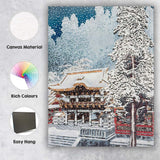 Snow Covered Japanese Shrine During Winter Snowfall Canvas Wall Art Print Decor Picture Ready to Hang