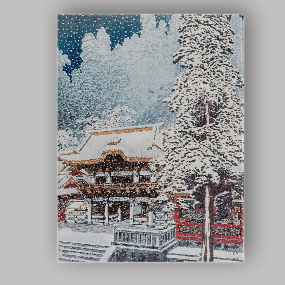 Snow Covered Japanese Shrine During Winter Snowfall Canvas Wall Art Print Decor Picture Ready to Hang