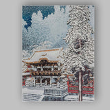 Snow Covered Japanese Shrine During Winter Snowfall Canvas Wall Art Print Decor Picture Ready to Hang