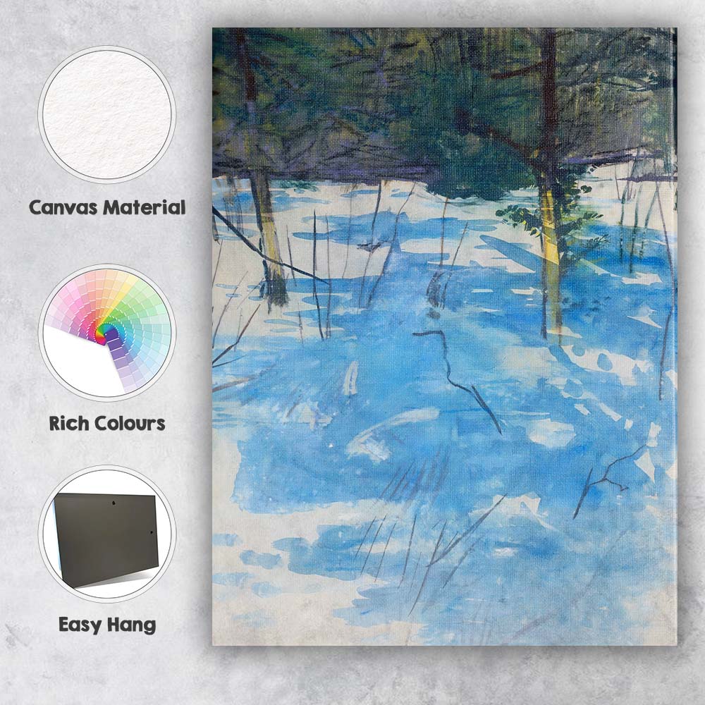 Abstract Winter Woodland Blue Snow Landscape Expressionist Painting Canvas Wall Art Print Decor Picture Ready to Hang